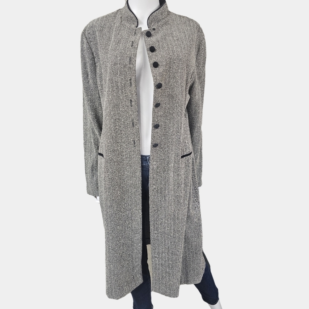 Virgo Vintage Herringbone Long Sleeve Button Down Jacket Dress Size 16